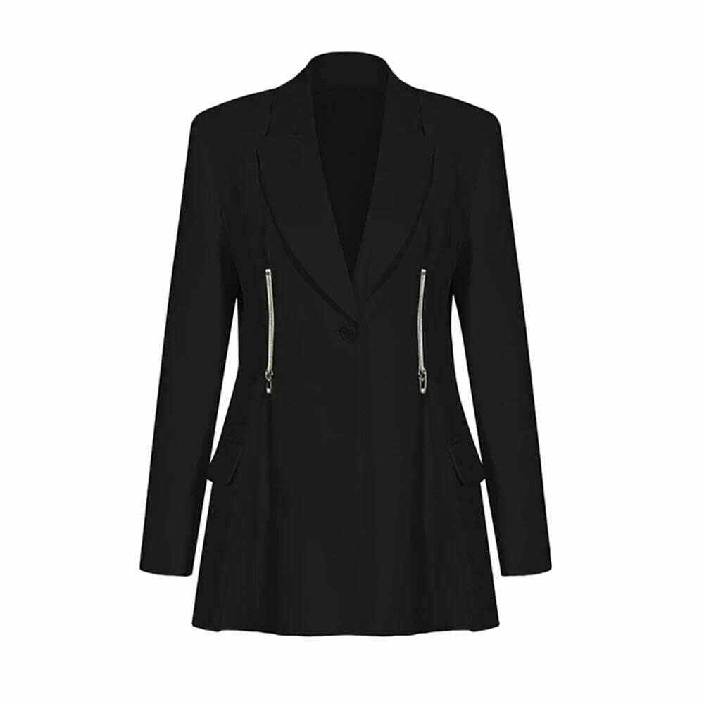 KIMLUD, VGH Casual Elegant Blazer For Women Notched Collar Long Sleeve Patchwork Zipper Solid Minimalist Slim Blazers Female Clothes New, black / S, KIMLUD APPAREL - Womens Clothes