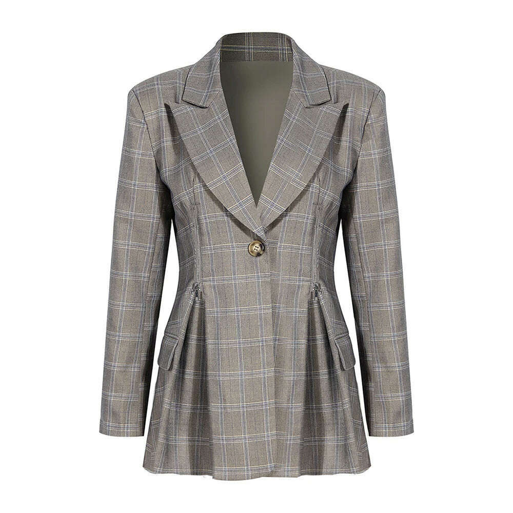 KIMLUD, VGH Casual Elegant Blazer For Women Notched Collar Long Sleeve Patchwork Zipper Solid Minimalist Slim Blazers Female Clothes New, KIMLUD Womens Clothes