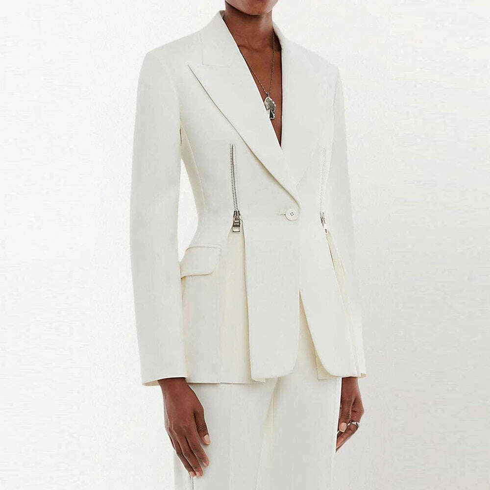 KIMLUD, VGH Casual Elegant Blazer For Women Notched Collar Long Sleeve Patchwork Zipper Solid Minimalist Slim Blazers Female Clothes New, KIMLUD Womens Clothes