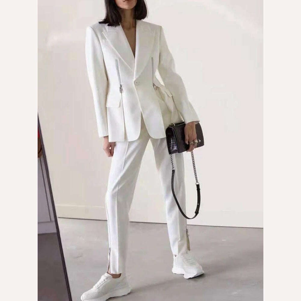 KIMLUD, VGH Casual Elegant Blazer For Women Notched Collar Long Sleeve Patchwork Zipper Solid Minimalist Slim Blazers Female Clothes New, KIMLUD Womens Clothes