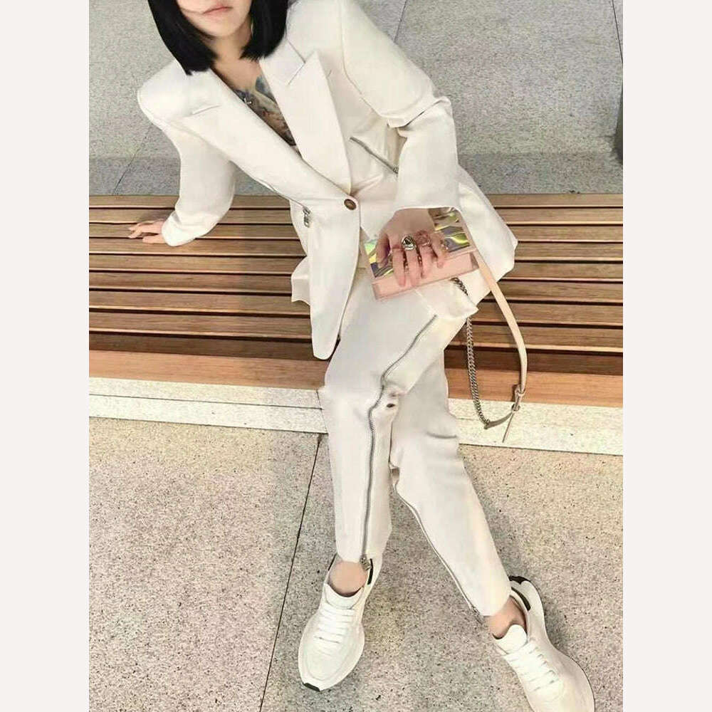 KIMLUD, VGH Casual Elegant Blazer For Women Notched Collar Long Sleeve Patchwork Zipper Solid Minimalist Slim Blazers Female Clothes New, KIMLUD Womens Clothes