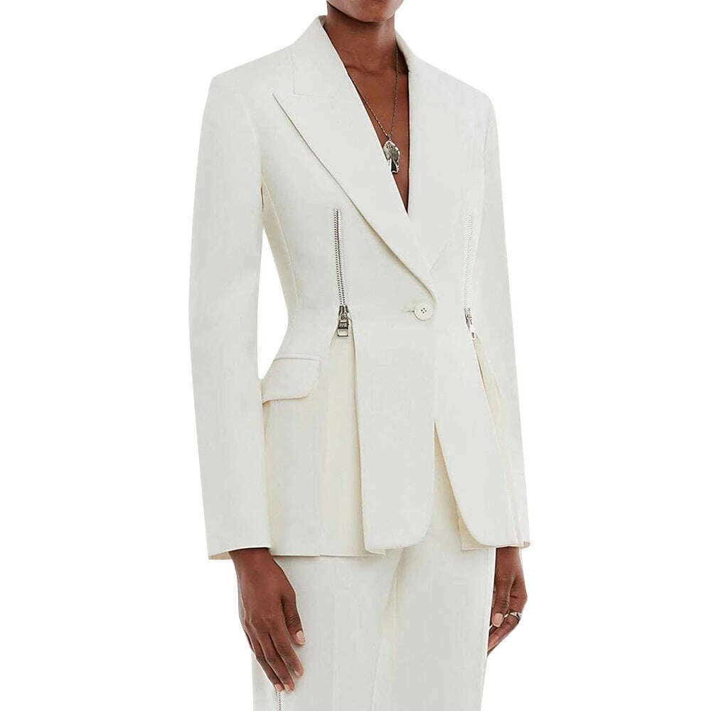 KIMLUD, VGH Casual Elegant Blazer For Women Notched Collar Long Sleeve Patchwork Zipper Solid Minimalist Slim Blazers Female Clothes New, KIMLUD Womens Clothes