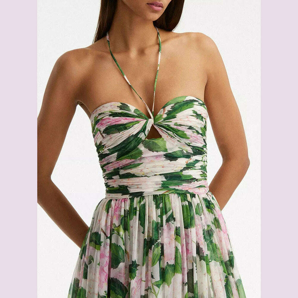 KIMLUD, VGH Casual Long Dress For Women Halter Sleeveless High Waist Hit Color Patchwork Print Slim Dresses Female Summer Clothing Style, KIMLUD Womens Clothes