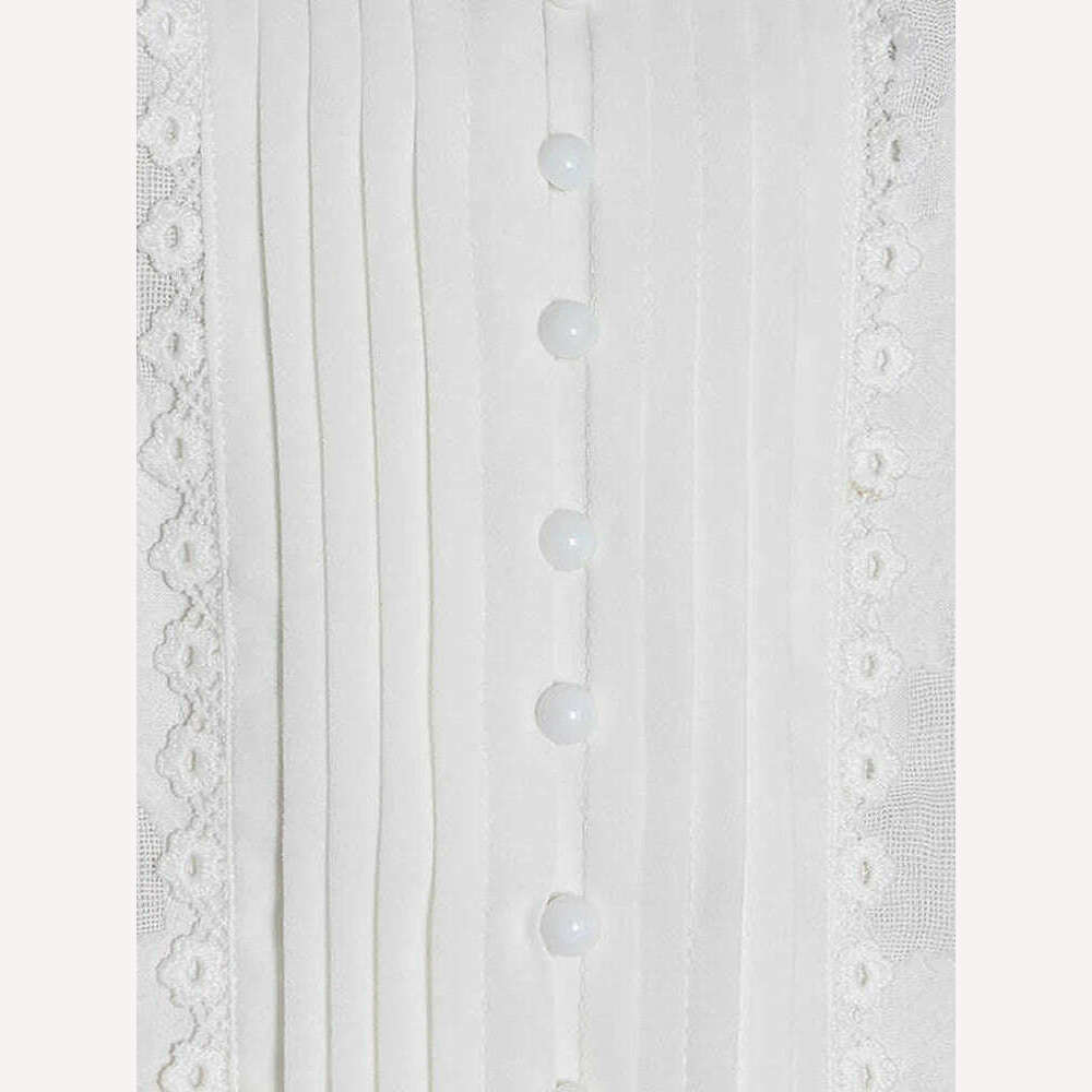 KIMLUD, VGH Elegant Minimalsit Shirts For Women Stand Collar Lantern Sleeve Patcwhork Lace Solid Temperament Blouses Female Fashion New, KIMLUD Womens Clothes