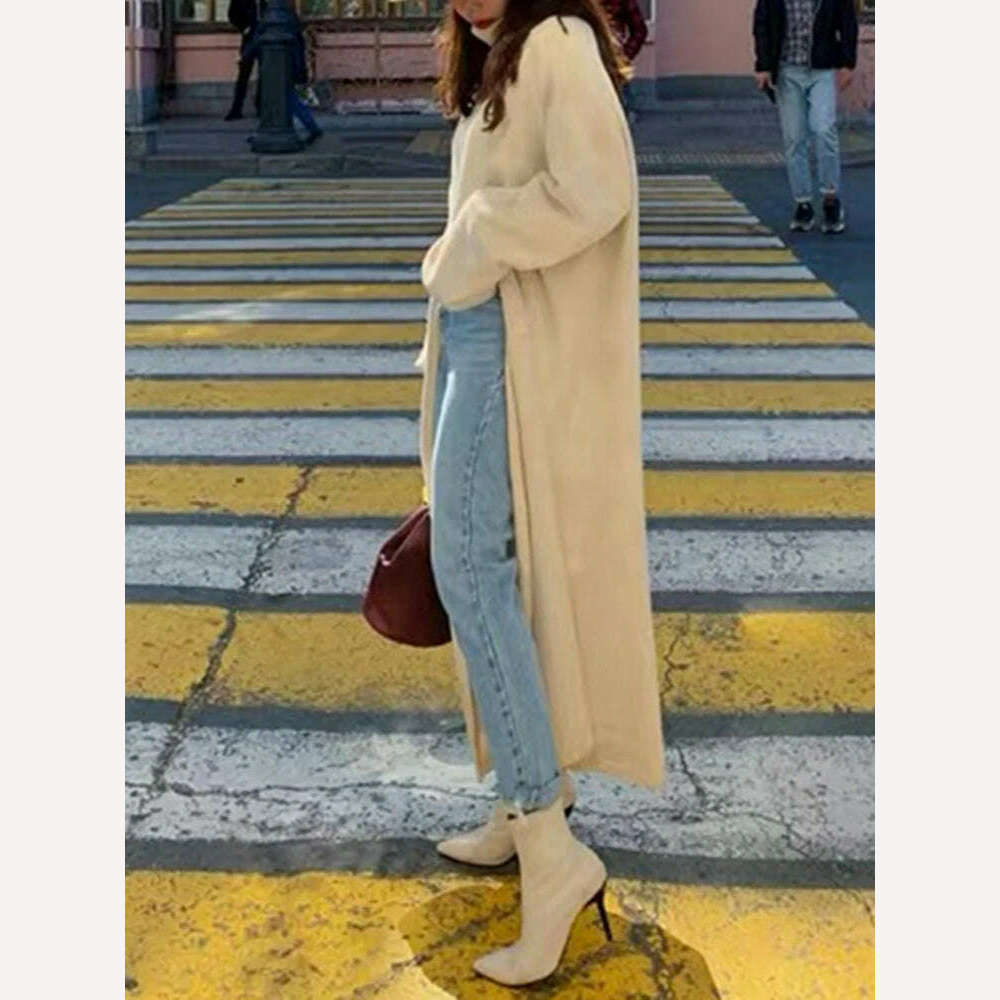 KIMLUD, VGH Elegant Sweater For Women Turtleneck Long Sleeve High Waist Asymmetric Spilt Thick Sweaters Female 2020 Winner Fashion New, KIMLUD Womens Clothes