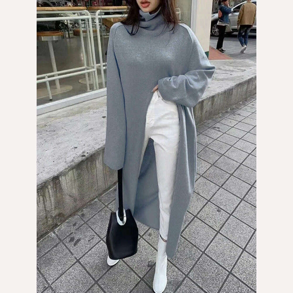 KIMLUD, VGH Elegant Sweater For Women Turtleneck Long Sleeve High Waist Asymmetric Spilt Thick Sweaters Female 2020 Winner Fashion New, KIMLUD Womens Clothes