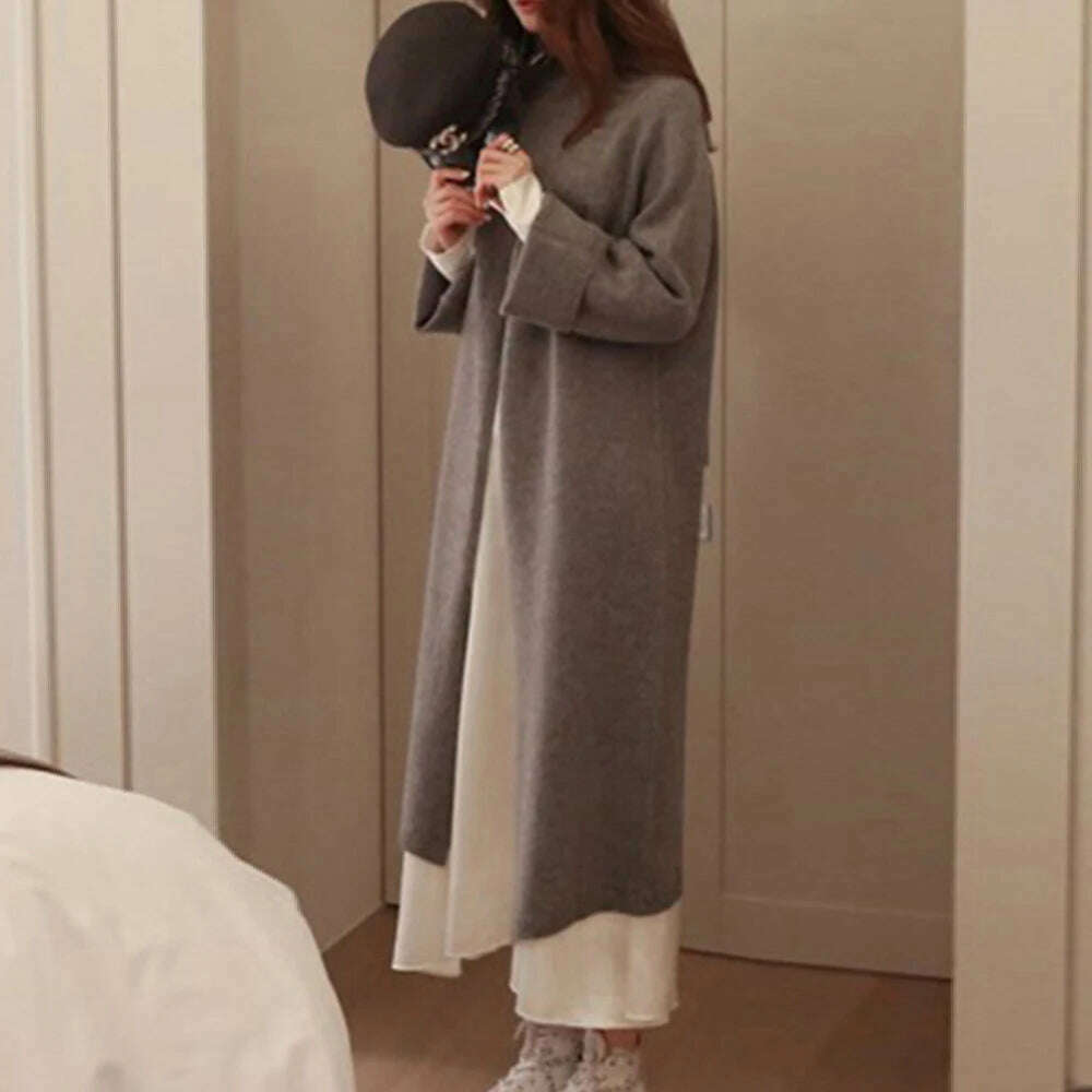 KIMLUD, VGH Elegant Sweater For Women Turtleneck Long Sleeve High Waist Asymmetric Spilt Thick Sweaters Female 2020 Winner Fashion New, gray / One Size, KIMLUD APPAREL - Womens Clothes