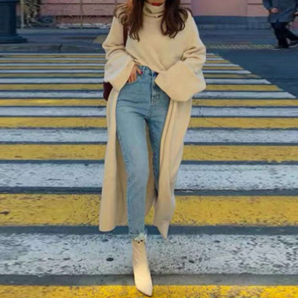 KIMLUD, VGH Elegant Sweater For Women Turtleneck Long Sleeve High Waist Asymmetric Spilt Thick Sweaters Female 2020 Winner Fashion New, apricot / One Size, KIMLUD APPAREL - Womens Clothes