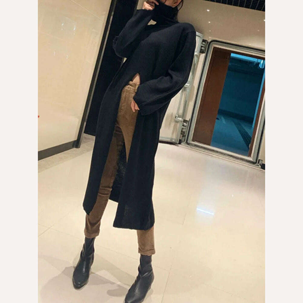 KIMLUD, VGH Elegant Sweater For Women Turtleneck Long Sleeve High Waist Asymmetric Spilt Thick Sweaters Female 2020 Winner Fashion New, KIMLUD Womens Clothes