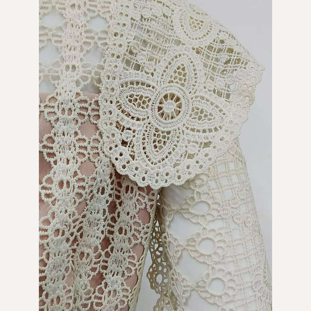 KIMLUD, VGH Embroidery Vintage Dresses For Women Stand Collar Long Sleeve High Waist Slimming Spliced Buttons Long Dress Female Spring, KIMLUD Womens Clothes
