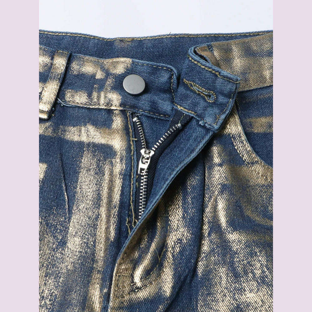 VGH Hit Color Gradient Casual Denim Trousers For Women High Waist Spliced Button Streetwear Loose Straight Jeans Female Style - KIMLUD