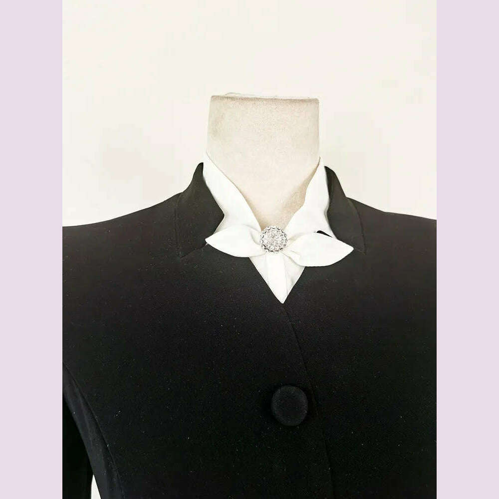 VGH Hit Color Patchwork Bowknot Slimming Dress For Women Stand Collar Long Sleeve High Waist Temperament Dresses Female Fashion - KIMLUD