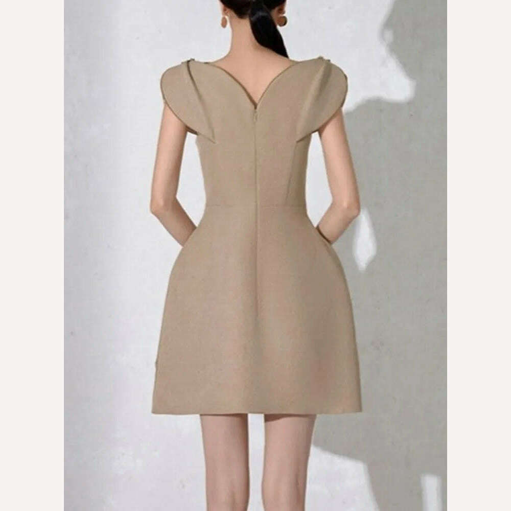 KIMLUD, VGH Hit Color Printing patchwork diamonds Elegant Dress For Women V Neck Sleeveless High Waist Temperament A Line Dresses Female, KIMLUD Womens Clothes