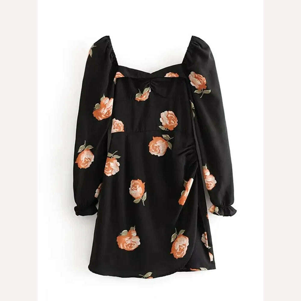 KIMLUD, VGH Hit Color Printing Patchwork Zipper Elegant Dress For Women Square Collar Long Sleeve High Waist Mini Dress Female Fashion, black / M, KIMLUD APPAREL - Womens Clothes