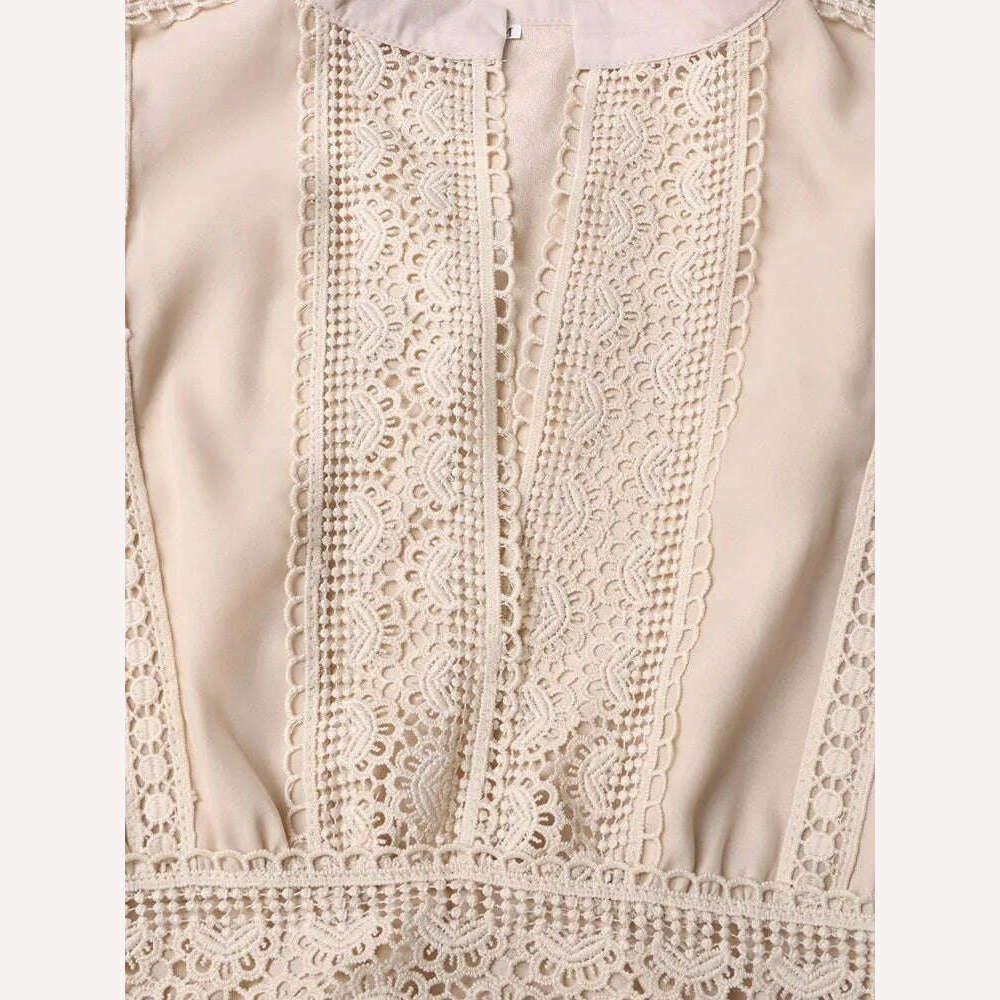 VGH Hollow Out Embroidery Dress For Women Round Neck Long Sleeve High Waist Solid Slimming Dresses Female Fashion Clothing New - KIMLUD