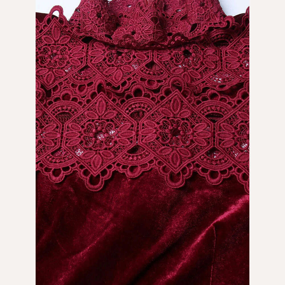 VGH Hollow Out Embroidery Elegant Dresses For Women Turtleneck Half Sleeve High Waist Spliced Tiered Lace Vintage Dress Female - KIMLUD