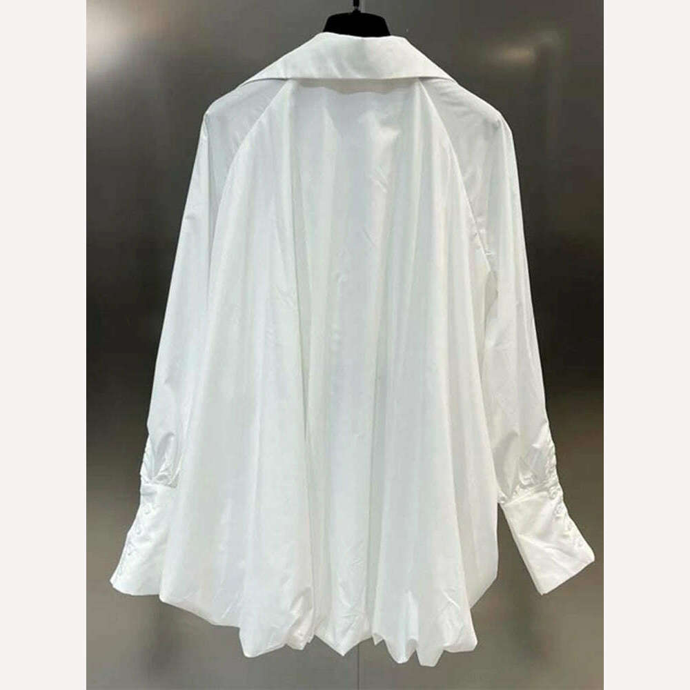 KIMLUD, VGH Loose White Shirt For Women Lapel Long Sleeve Ruched Solid Minimalist Casual Pullover Blouses Female Autumn Clothes New 2022, KIMLUD Womens Clothes