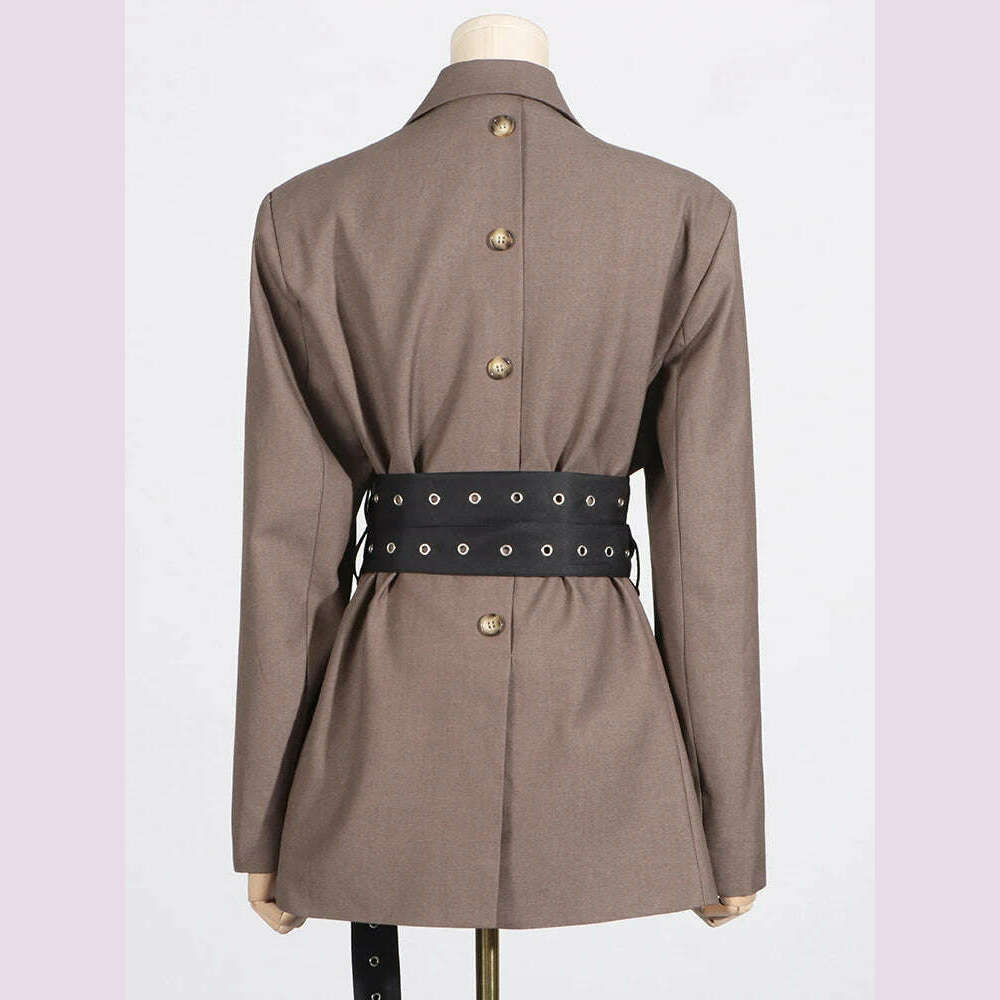 KIMLUD, VGH Patchwork Belt Elegant Blazers For Women Notched Collar Long Sleeve Spliced Button Slimming Solid Blazer Female Style New, KIMLUD Womens Clothes