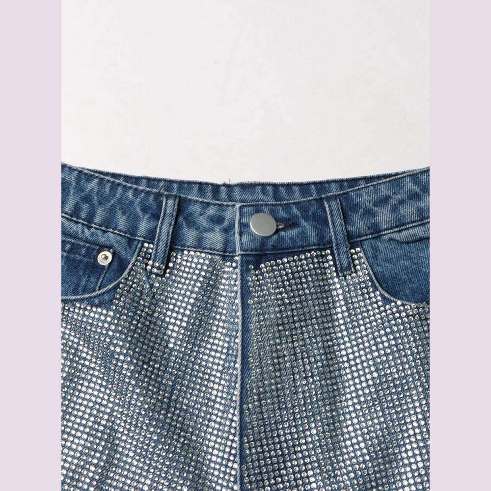 KIMLUD, VGH Patchwork Diamonds Fashion Straight Jeans For Women High Waist Casual Loose Denim Wide Leg Pants Female Clothing Style New, KIMLUD Womens Clothes