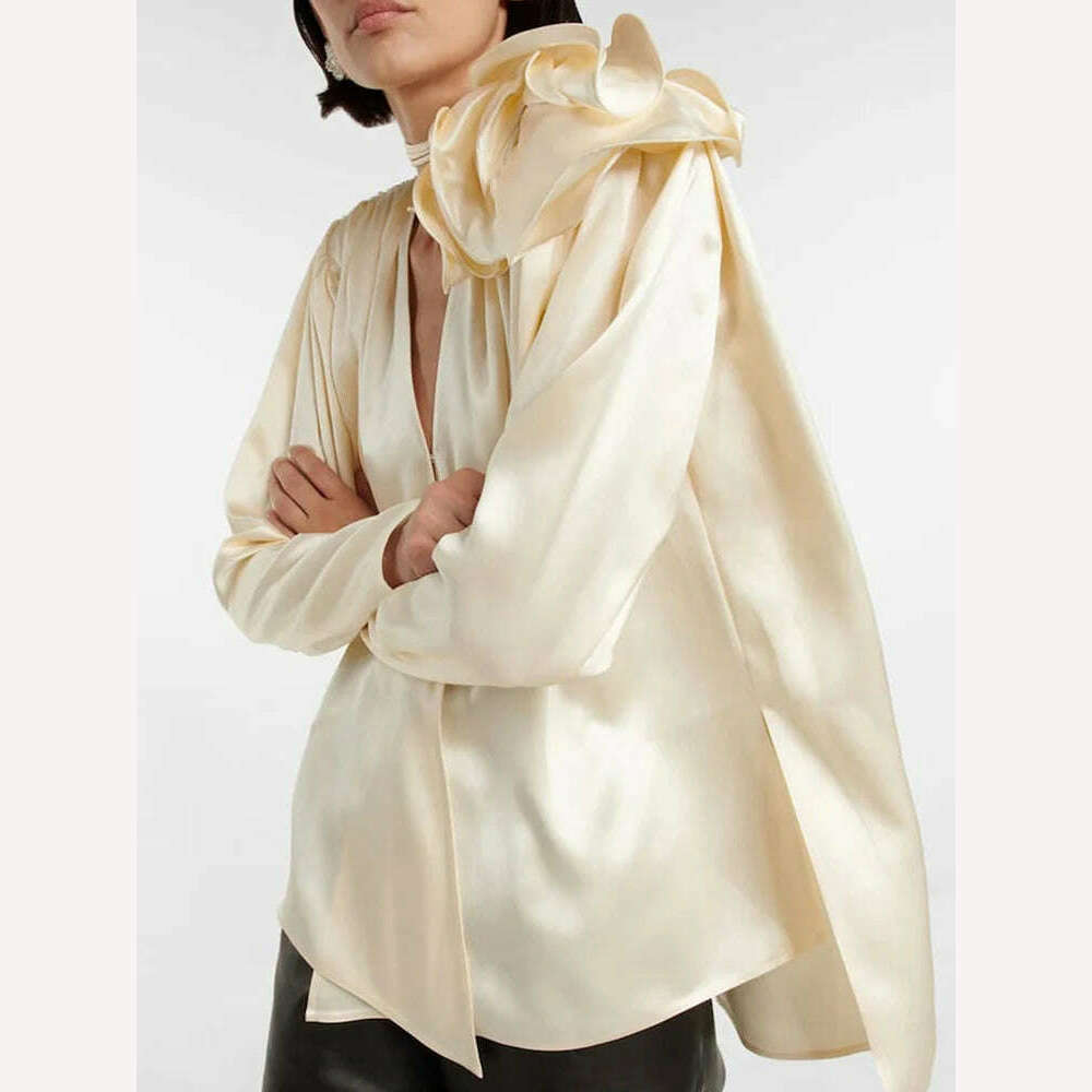 VGH Patchwork Floral Shirts For Women V Neck Long Sleeve Vintage Pullover Fashion Style Blouse Female Autumn Clothing 2022 New - KIMLUD