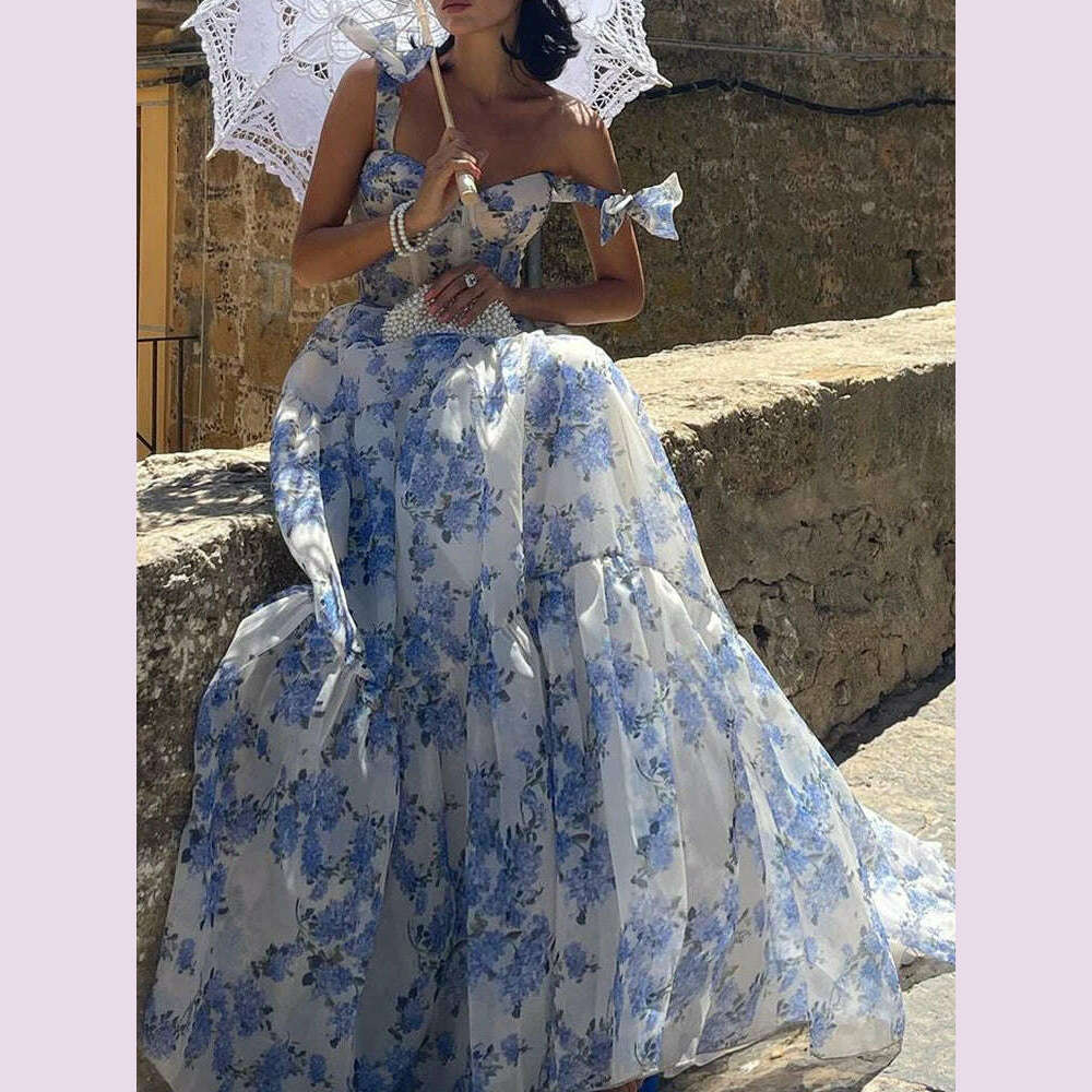 KIMLUD, VGH Patchwork Lace Up Printing Elegant Dresses For Women Square Collar Sleeveless High Waist Backless Temperament Dress Female, KIMLUD Womens Clothes