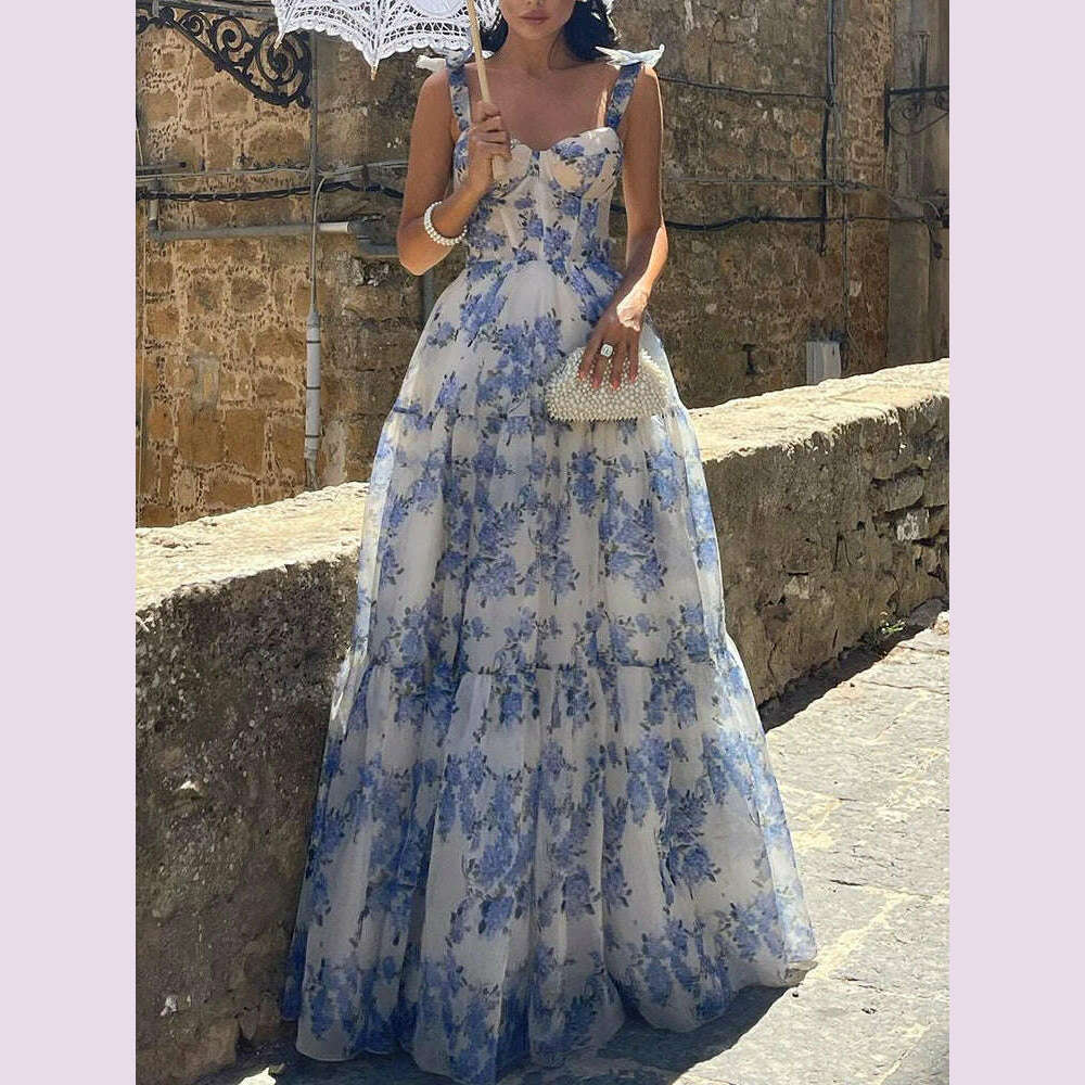 KIMLUD, VGH Patchwork Lace Up Printing Elegant Dresses For Women Square Collar Sleeveless High Waist Backless Temperament Dress Female, KIMLUD Womens Clothes