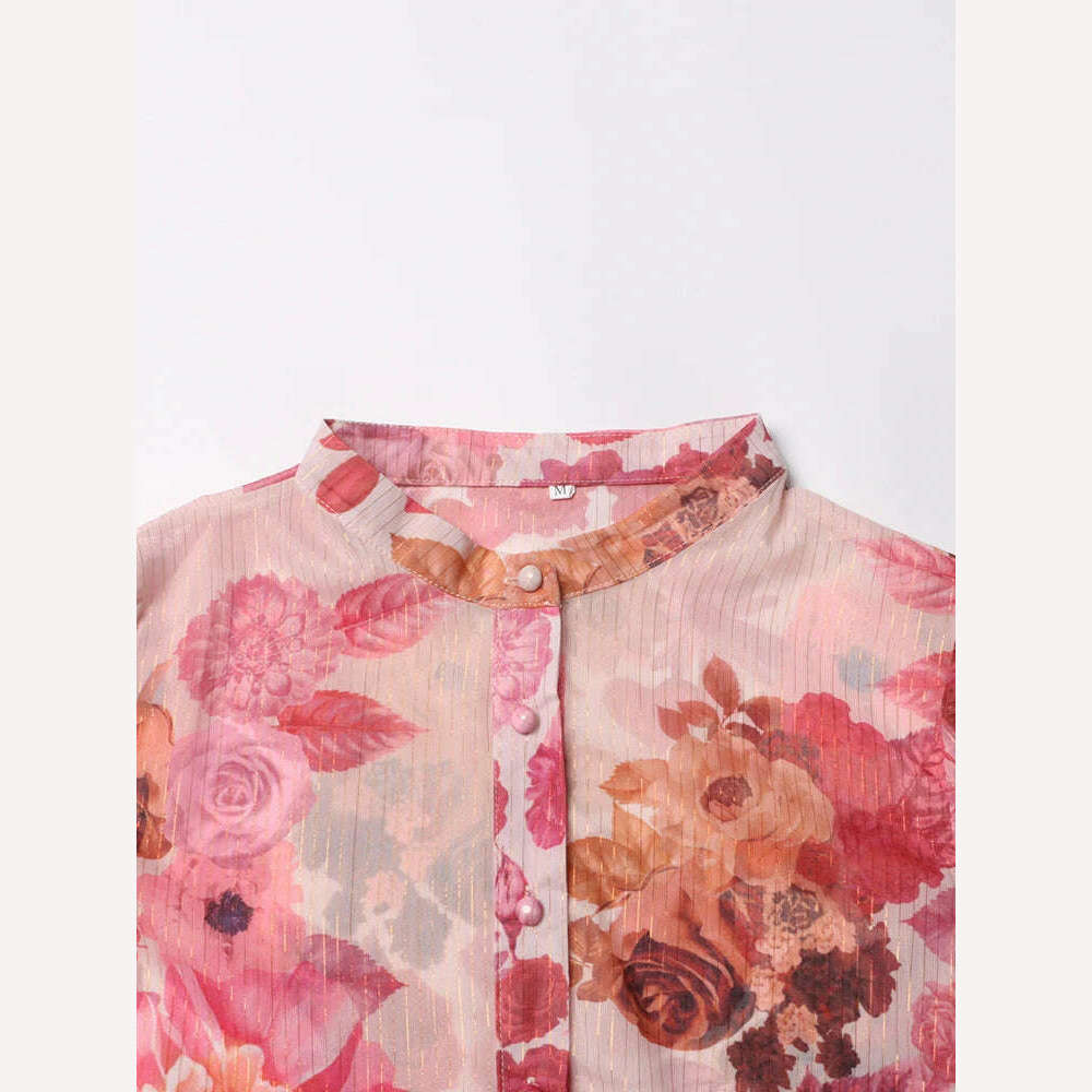 KIMLUD, VGH Patchwork Lace Up Printing Vintage Dresses For Women Round Neck Long Sleeve High Waist Spliced Button Elegant Dress Female, KIMLUD Womens Clothes
