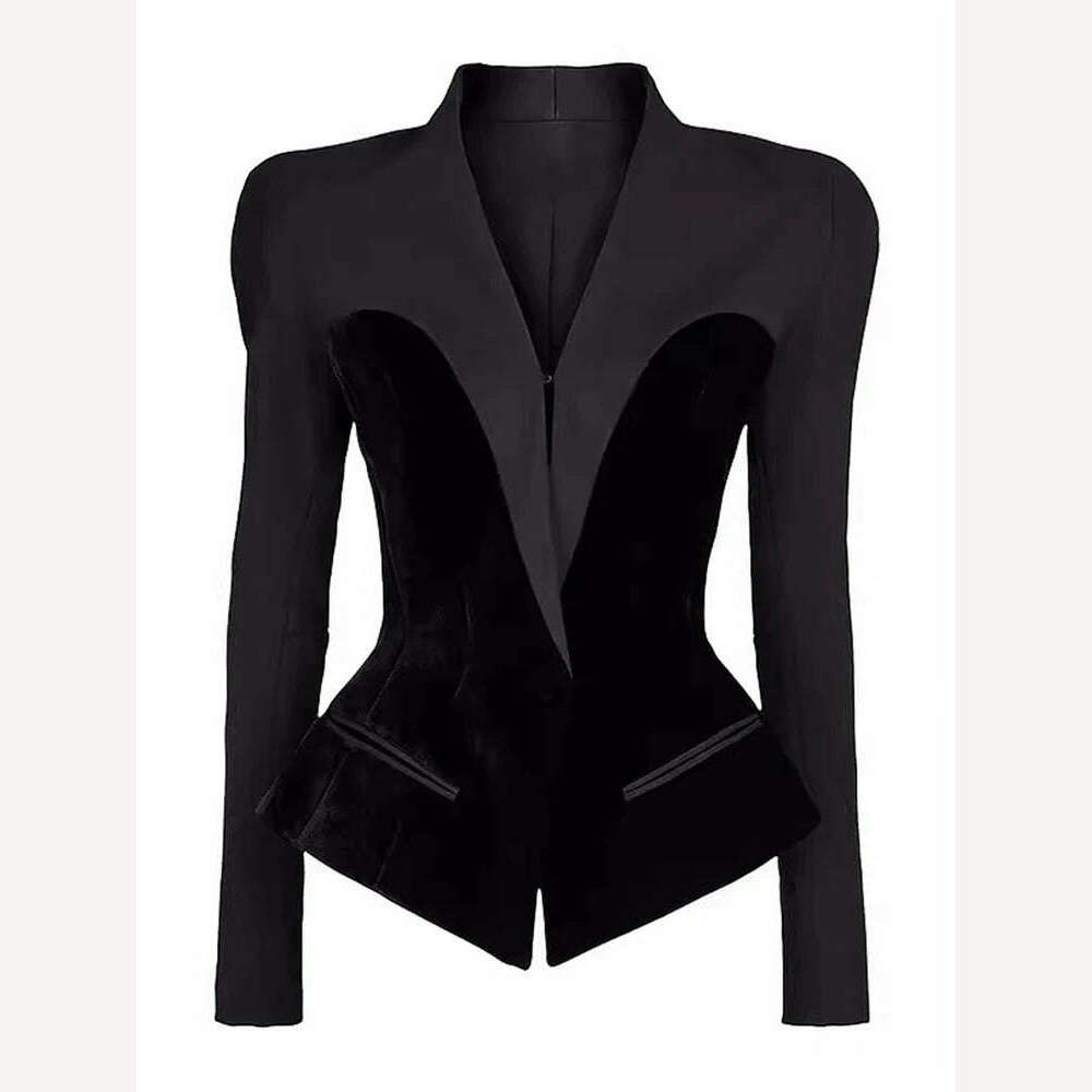 KIMLUD, VGH Soild Patchwork Velvet Blazer For Women Notched Collar Long Sleeve Spliced Pockets Slimming Blazers Female Autumn Clothing, KIMLUD Womens Clothes