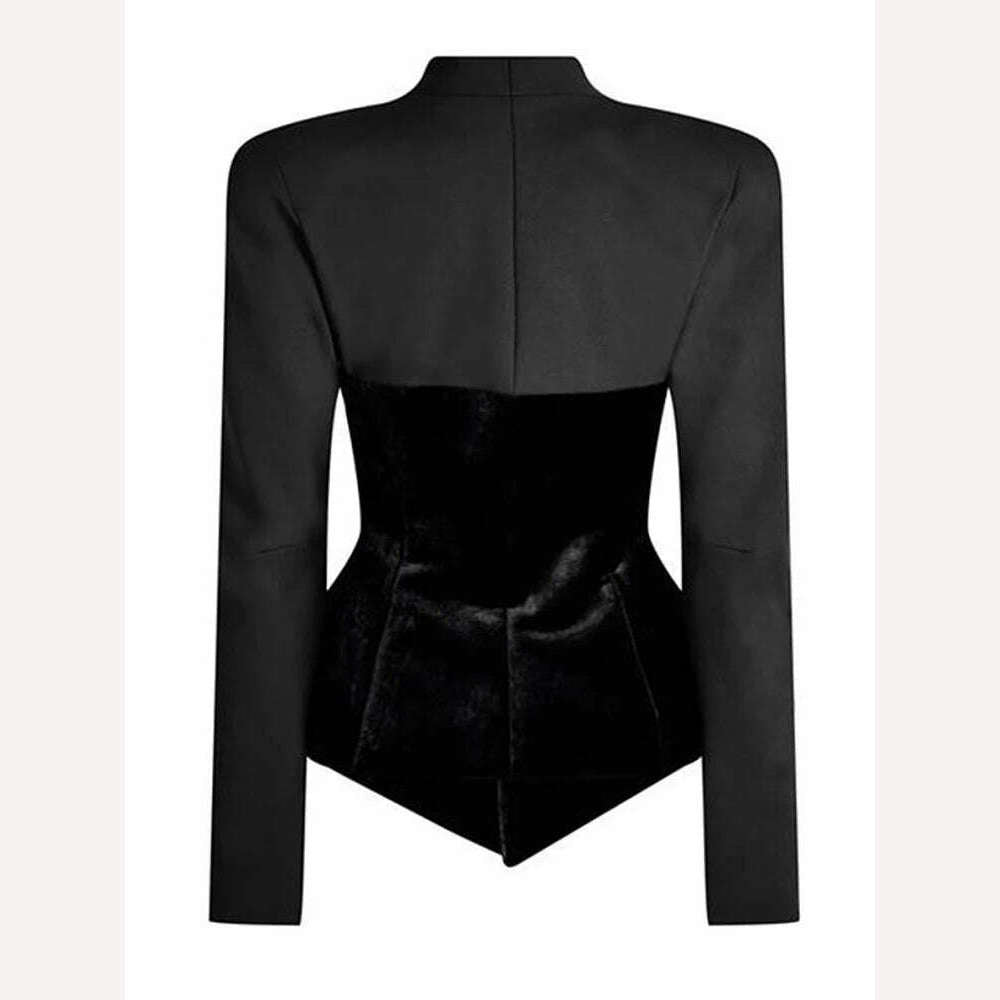 KIMLUD, VGH Soild Patchwork Velvet Blazer For Women Notched Collar Long Sleeve Spliced Pockets Slimming Blazers Female Autumn Clothing, KIMLUD Womens Clothes