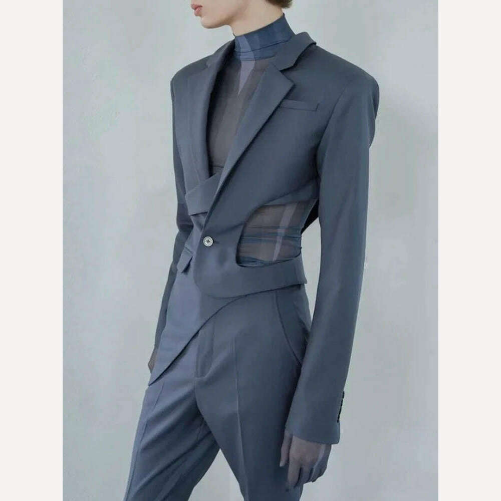 VGH Solid Hollow Out Casual Irregular Blazers For Women Notched Collar Long Sleeve Spliced Button Temperament Blazer Female New - KIMLUD