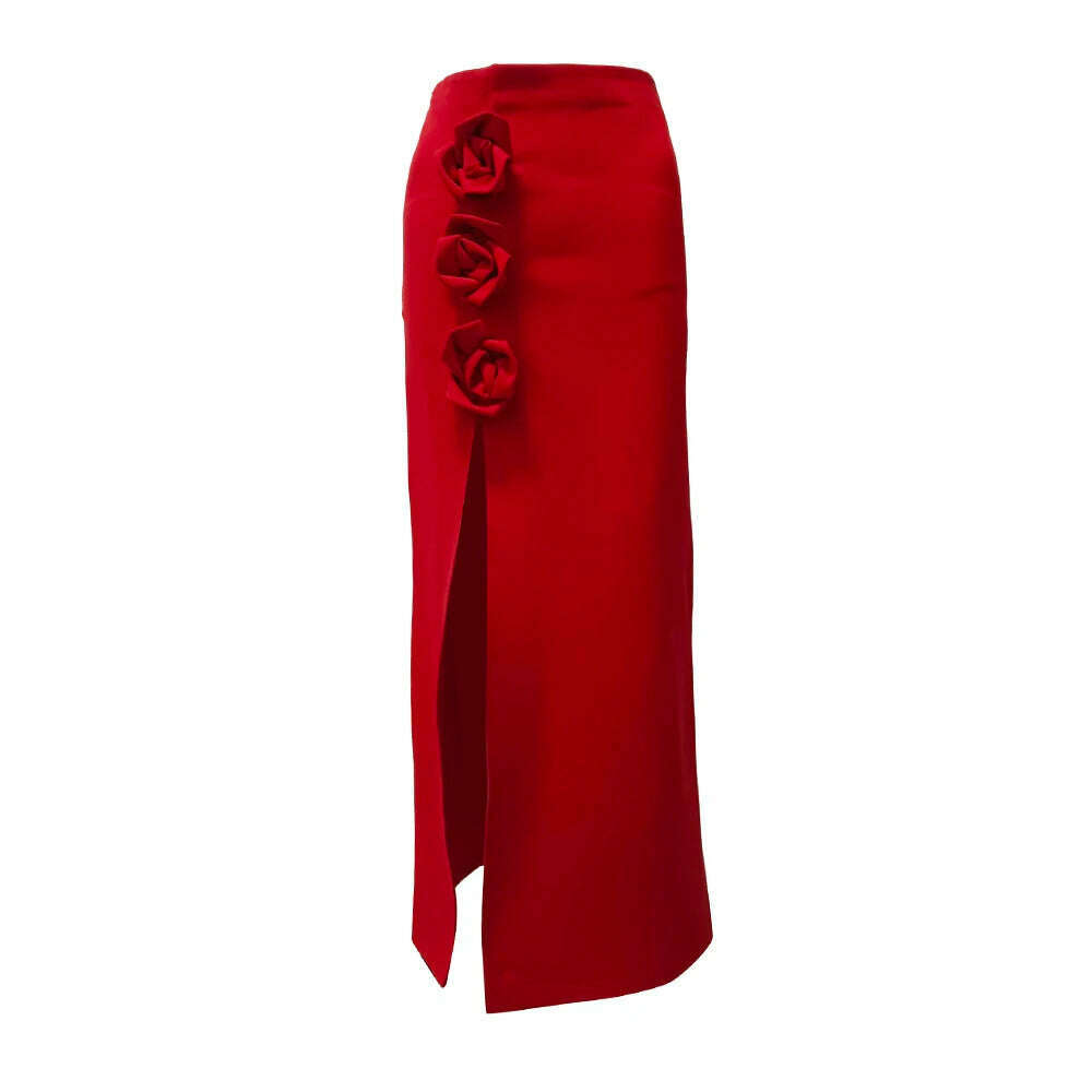 VGH Solid Patchwork Appliques Sexy Skirts For Women High Waist Split Thigh Temperament A Line Skirt Female Fashion Clothing New - KIMLUD