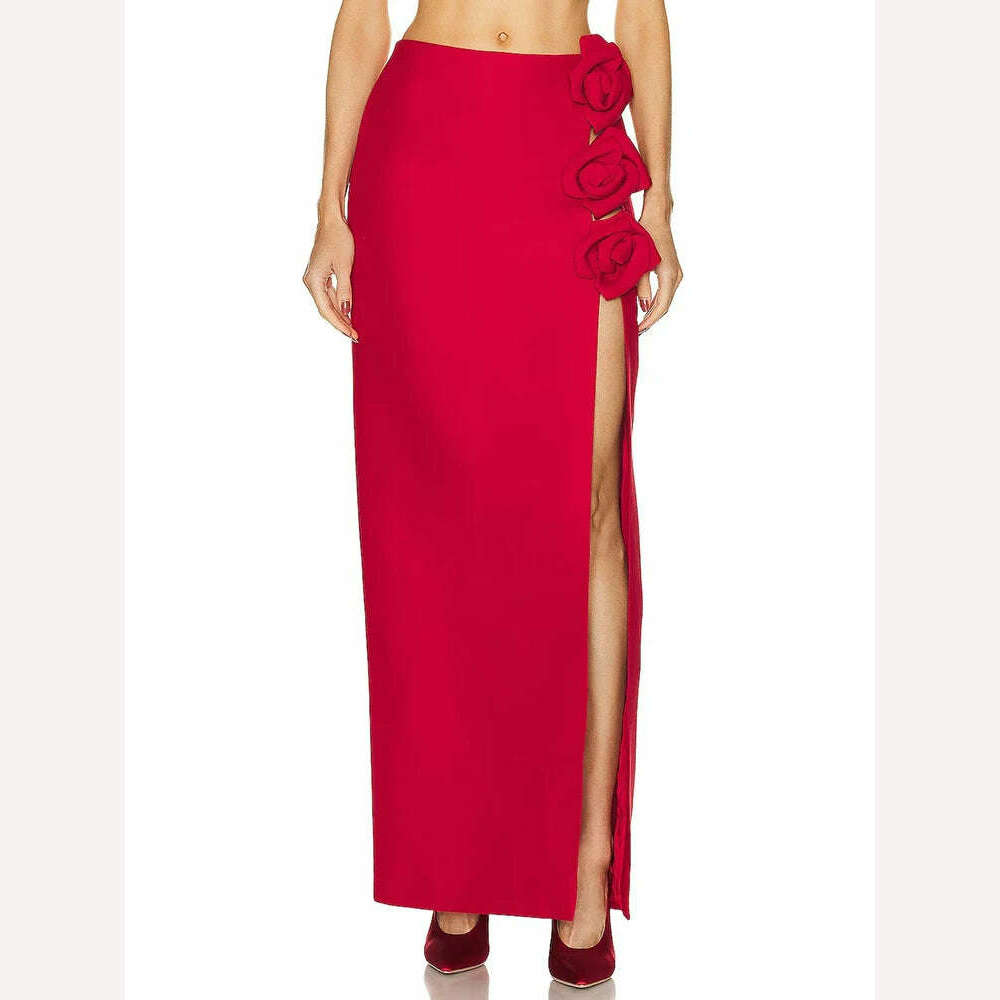 VGH Solid Patchwork Appliques Sexy Skirts For Women High Waist Split Thigh Temperament A Line Skirt Female Fashion Clothing New - KIMLUD