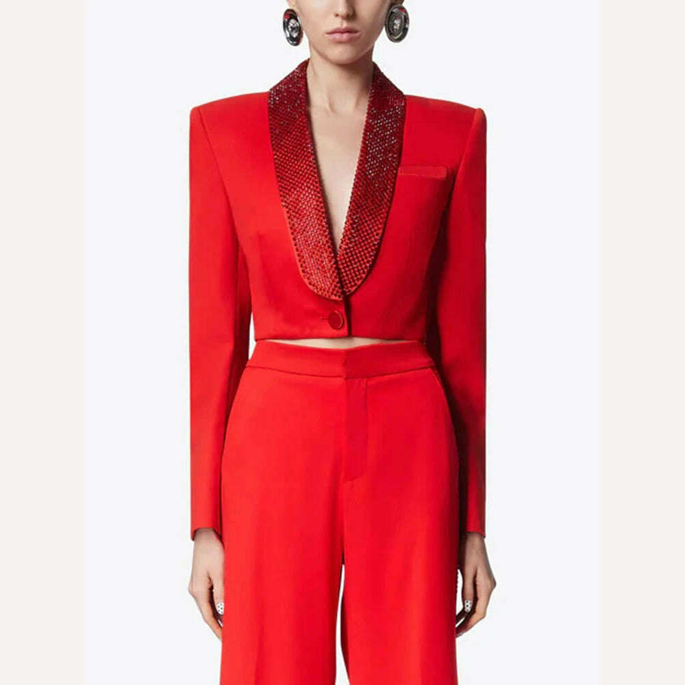 VGH Solid Patchwork Diamonds Backless Blazer For Women Notched Collar Long Sleeve Spliced Button Temperament Blazers Female New - KIMLUD