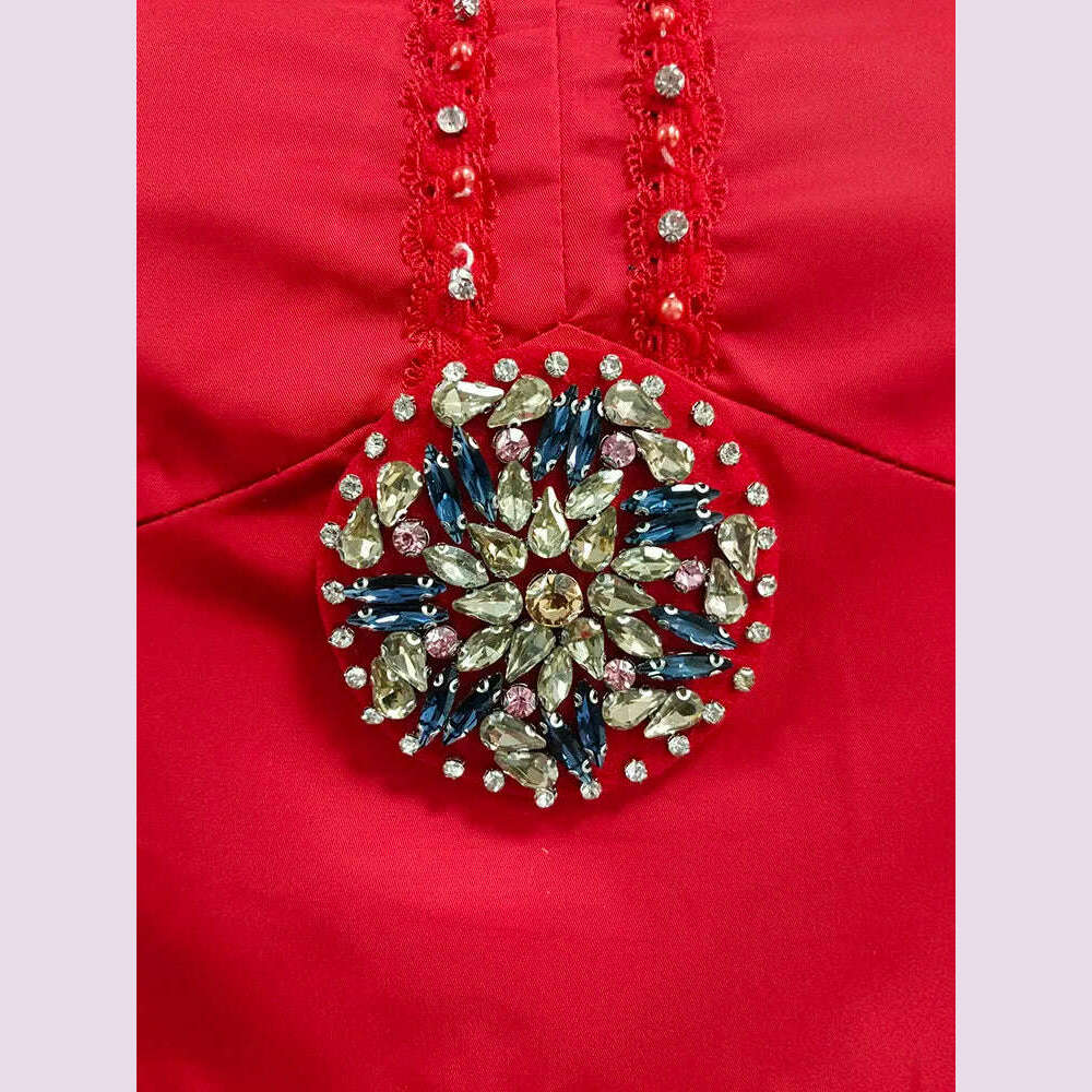 KIMLUD, VGH Solid Patchwork Diamonds Elegant Dress For Women Square Collar Long Sleeve High Waist Spliced Lace Up Split Dresses Female, KIMLUD Womens Clothes