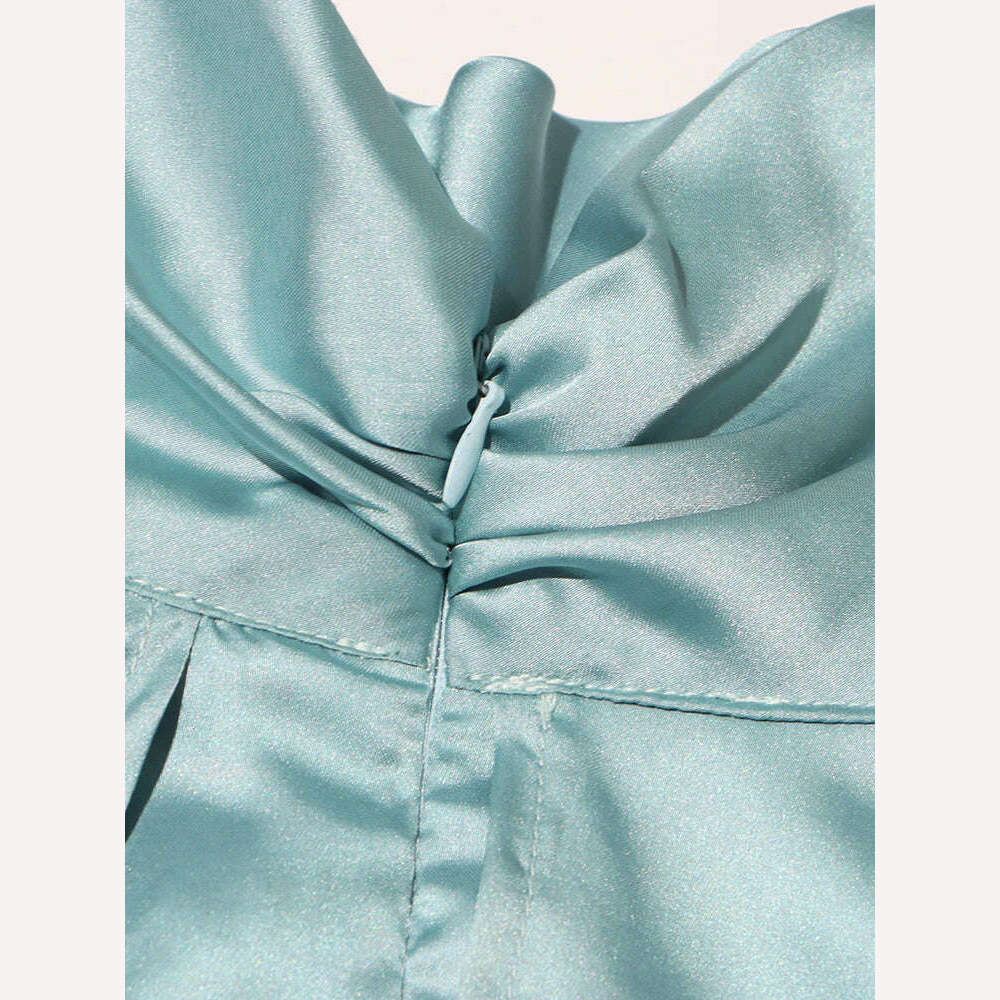 KIMLUD, VGH Solid Patchwork Lace Up Elegant Dresses For Women Round Neck One Shoulder Sleeve High Waist Long Dress Female Fashion New, KIMLUD Womens Clothes