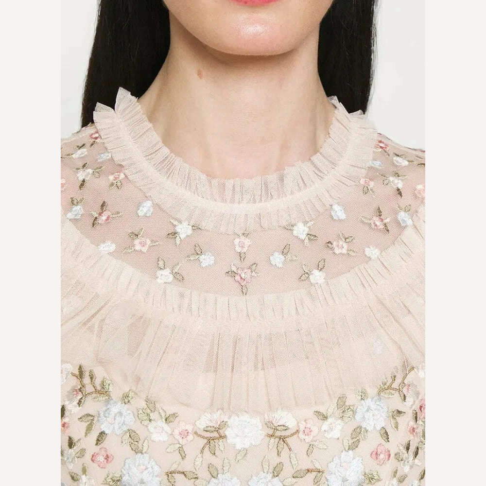 VGH Solid Patchwork Sequins Elegant Dress For Women Round Neck Flare Sleeve High Waist Folds Vintage Long Dresses Female Style - KIMLUD