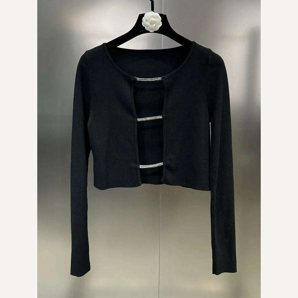 KIMLUD, VGH Spliced Diamonds Hollow Out Sexy Knitting Sweaters For Women Round Neck Long Sleeve Solid Slimming Pullover Sweater Female, KIMLUD Womens Clothes