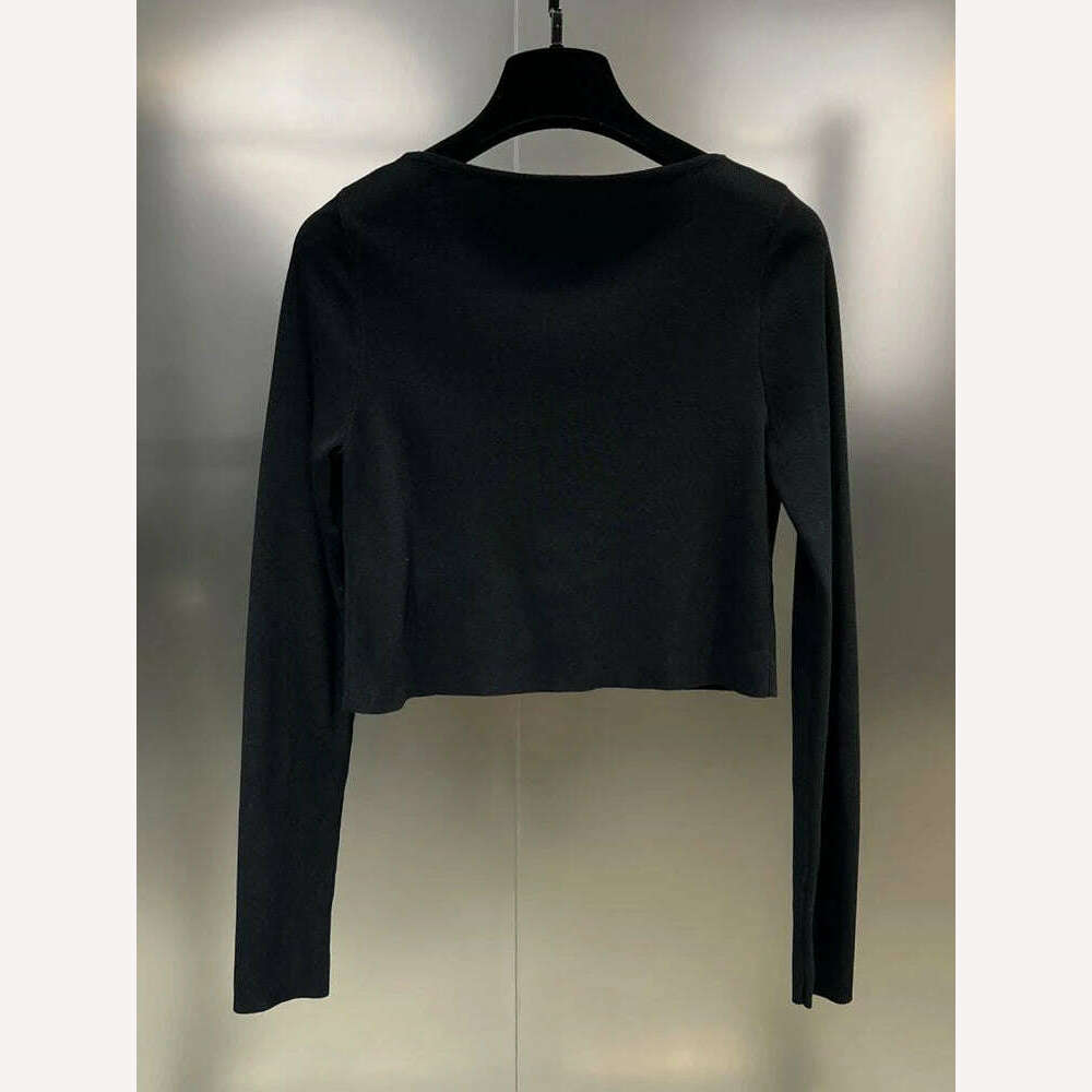 KIMLUD, VGH Spliced Diamonds Hollow Out Sexy Knitting Sweaters For Women Round Neck Long Sleeve Solid Slimming Pullover Sweater Female, KIMLUD Womens Clothes