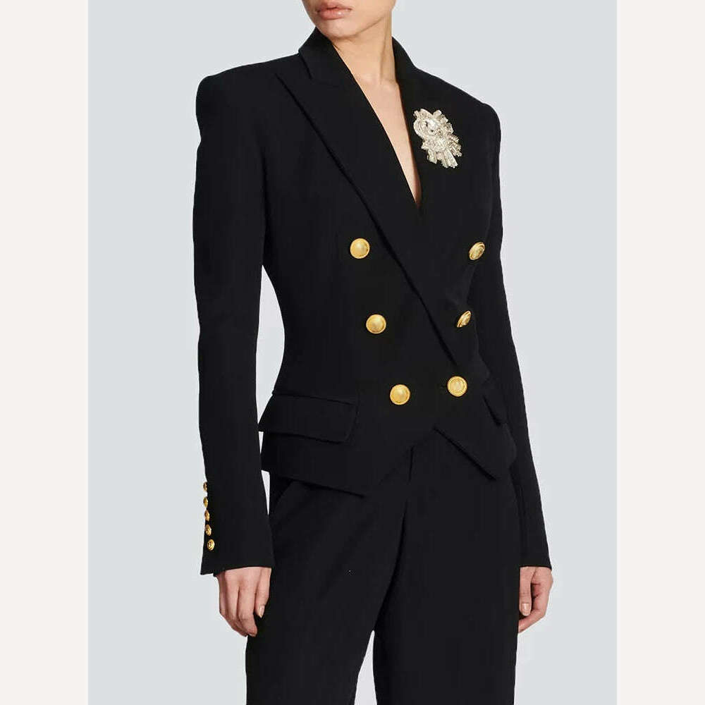 KIMLUD, VGH Spliced Diamonds Vintage Blazers For Women Notched Collar Long Sleeve Tunic Patchwork Double Breasted Solid Blazer Female, KIMLUD Womens Clothes