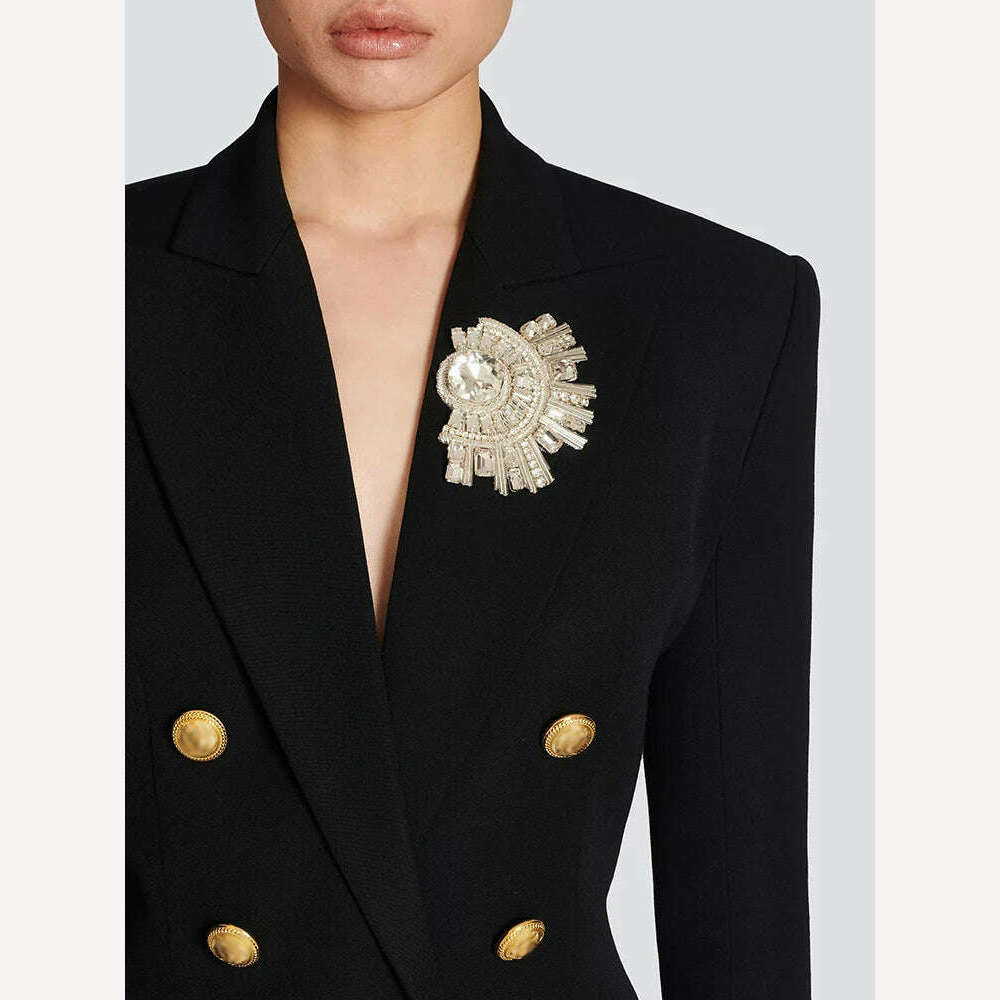 KIMLUD, VGH Spliced Diamonds Vintage Blazers For Women Notched Collar Long Sleeve Tunic Patchwork Double Breasted Solid Blazer Female, KIMLUD Womens Clothes
