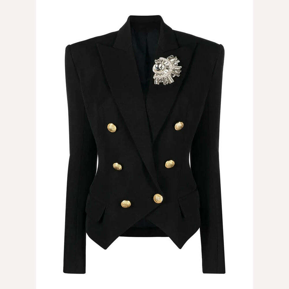KIMLUD, VGH Spliced Diamonds Vintage Blazers For Women Notched Collar Long Sleeve Tunic Patchwork Double Breasted Solid Blazer Female, KIMLUD Womens Clothes