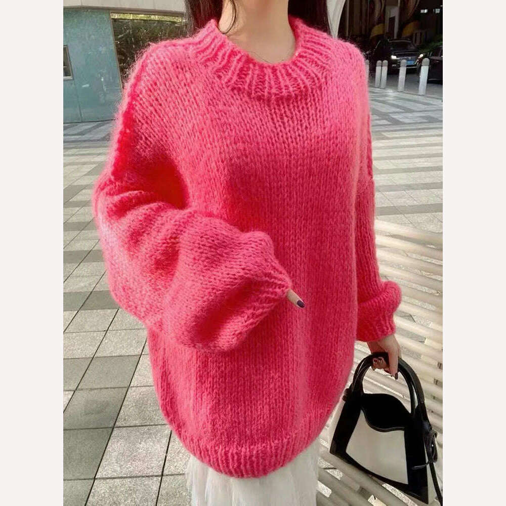 KIMLUD, VGH Temperaent Soild Sweaters For Women Round Neck Lantern Sleeve Casual Loose Knitting Pullover Sweater Female Fashion Clothing, KIMLUD Womens Clothes