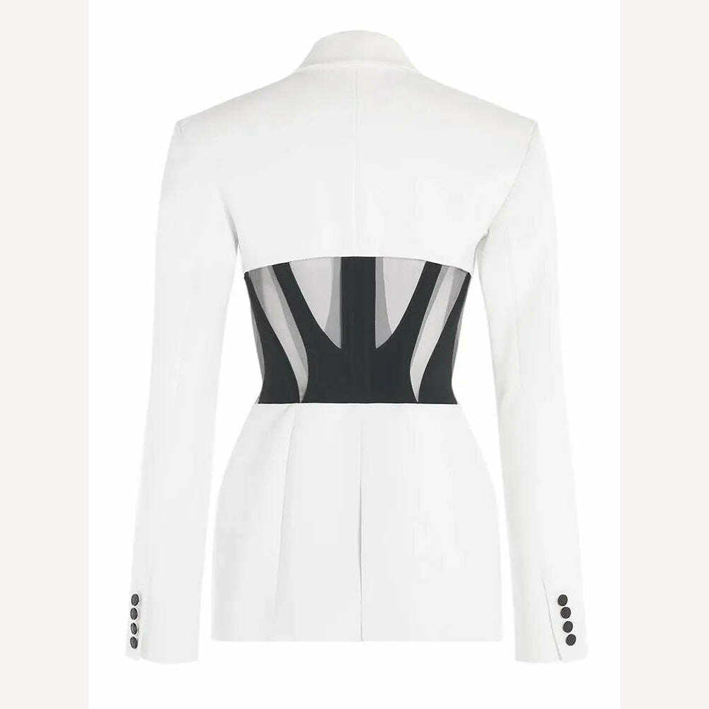 KIMLUD, VGH Temperament Blazers For Women Notched Collar Long Sleeve Hit Color Patchwork Sheer Mesh Slim Blazer Female Fashion Style New, KIMLUD Womens Clothes
