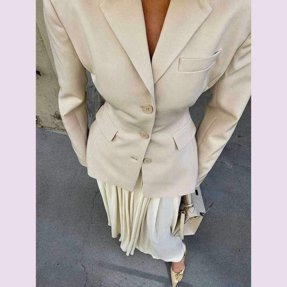 KIMLUD, VGH Temperament Two Piece Sets For Women Notched Collar Long Sleeve Blazers High Waist A Line Pleated Skirts Elegant Set Female, KIMLUD Womens Clothes