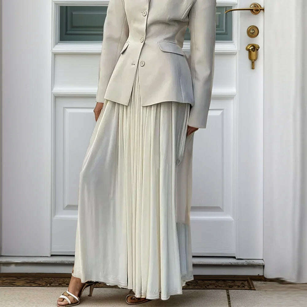 KIMLUD, VGH Temperament Two Piece Sets For Women Notched Collar Long Sleeve Blazers High Waist A Line Pleated Skirts Elegant Set Female, SKIRT / S, KIMLUD APPAREL - Womens Clothes