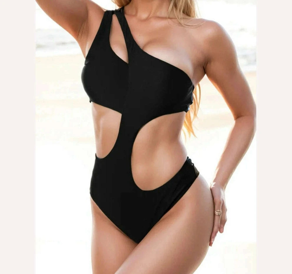 Vigoashely 2024 Sexy Solid Hollow One Shoulder Swimwear Women Push UP One Piece Swimsuit Monokini Backless Summer Bathing Suit - KIMLUD