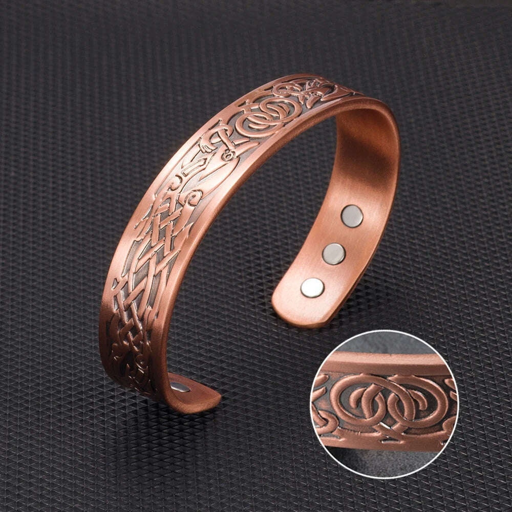 Viking Pure Copper Bracelet Men Energy Magnetic Adjustable Cuff Bracelet Femme Dragon Viking Wide Bracelets Bangles For Women - KIMLUD