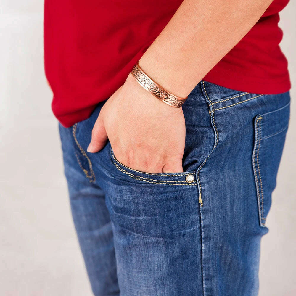 Viking Pure Copper Bracelet Men Energy Magnetic Adjustable Cuff Bracelet Femme Dragon Viking Wide Bracelets Bangles For Women - KIMLUD