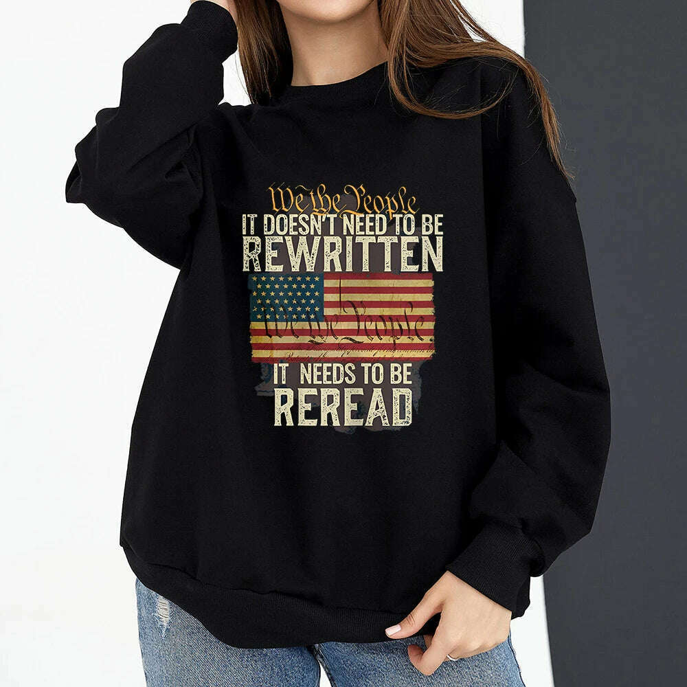 Vintage American Flag I Identify As A Pissed Off American Women Sweatshirt Fashion Long Sleeve O-neck Pullover Tops hoodies - KIMLUD