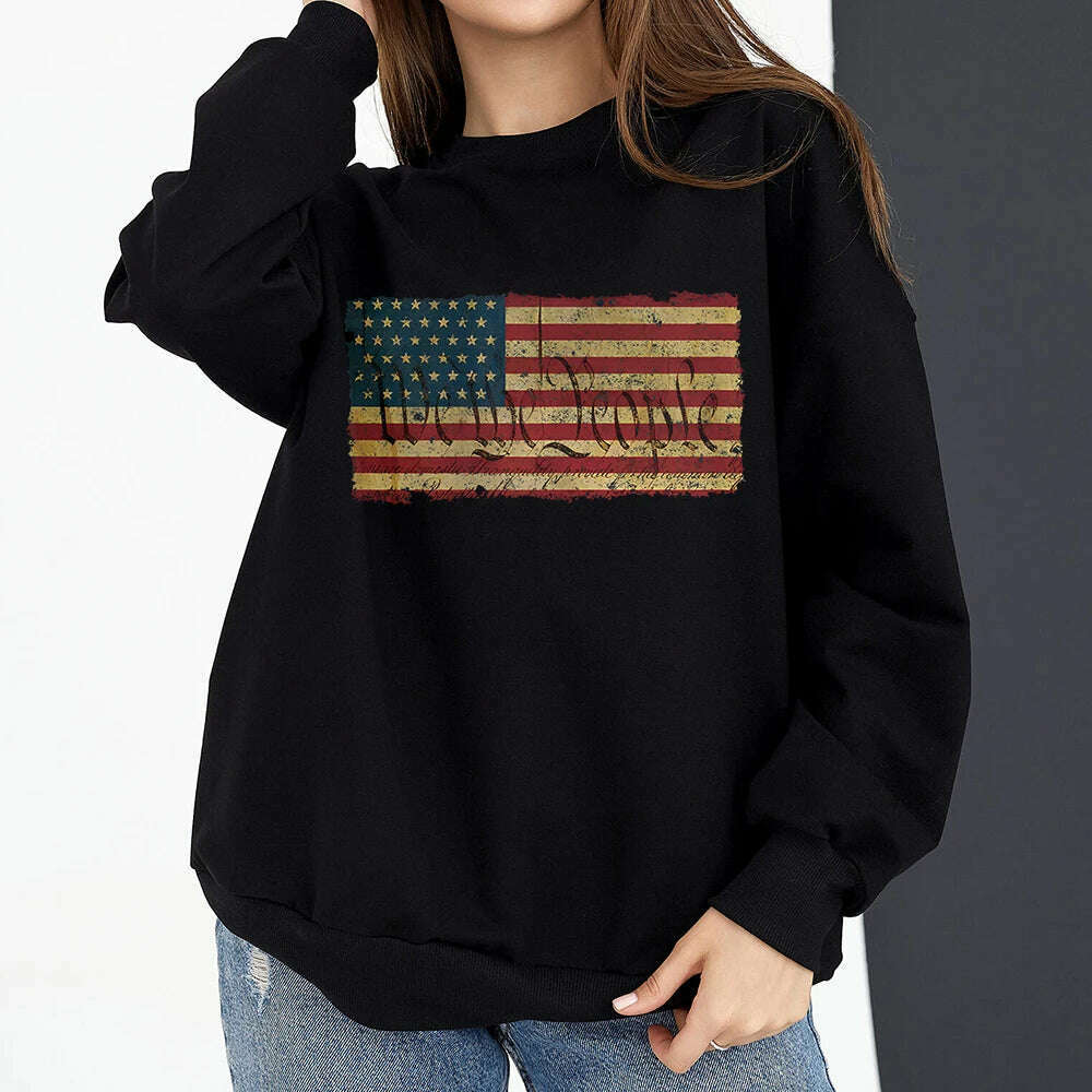 Vintage American Flag I Identify As A Pissed Off American Women Sweatshirt Fashion Long Sleeve O-neck Pullover Tops hoodies - KIMLUD